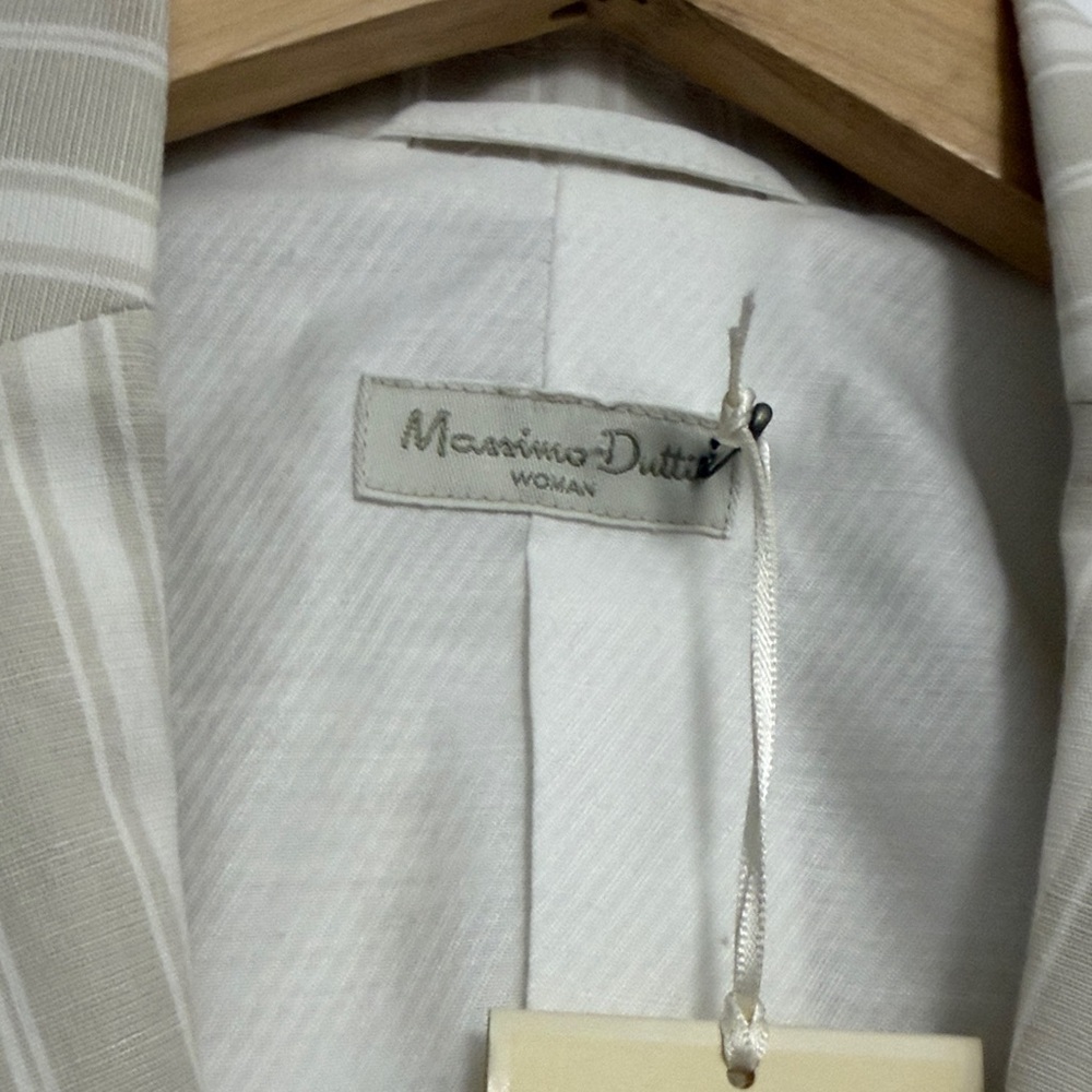 🆕 Massimo Dutti Beige Linen Blend Striped Blazer - Picture 5 of 11